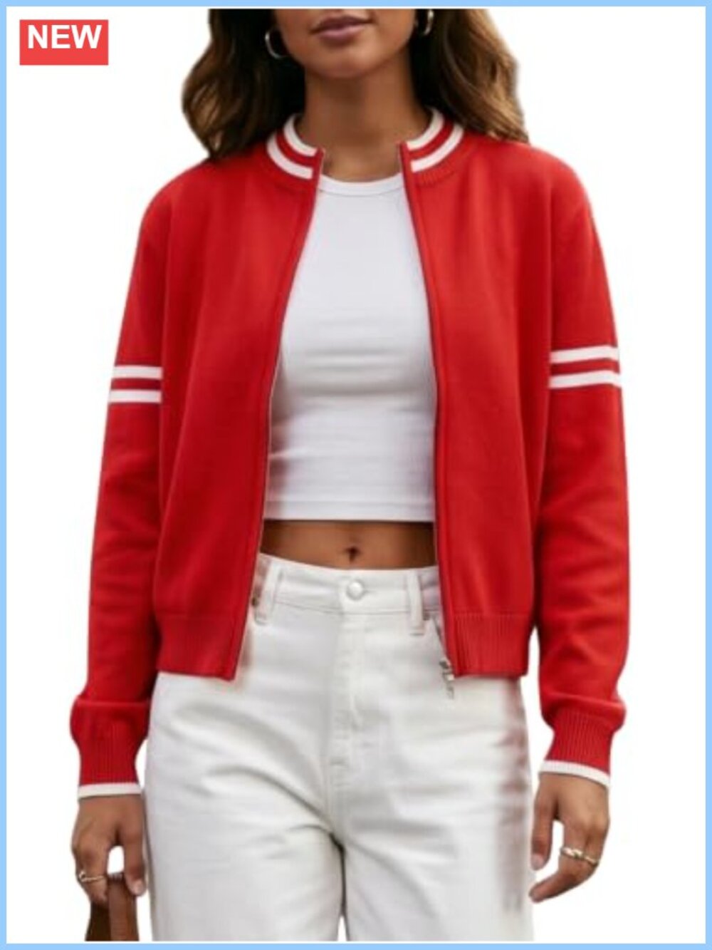 EXLURA Women Long Sleeve Zip Up Cardigan Sweater Fall Casual Bomber Jacket